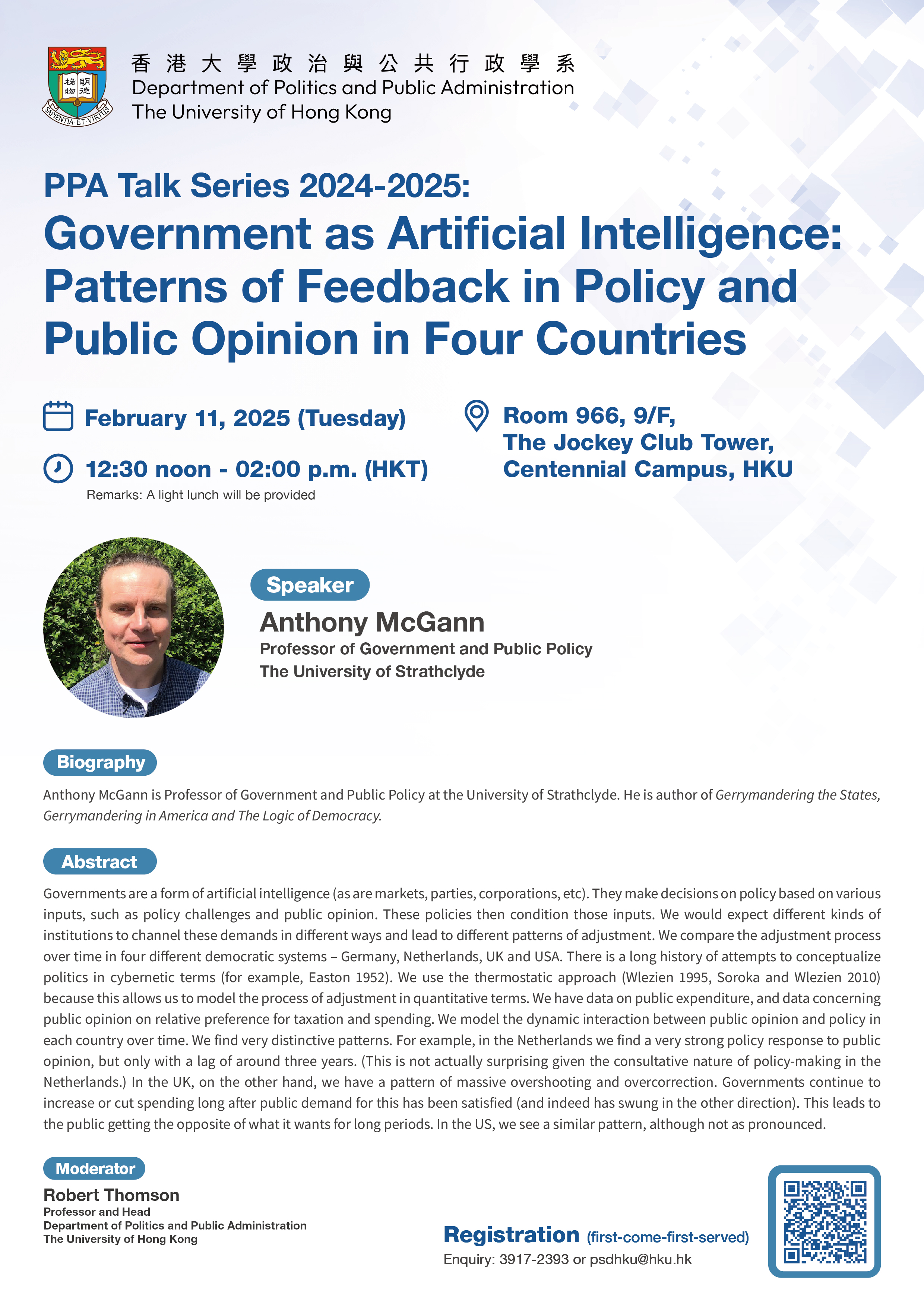 PPA Talk Series 2024-2025: Government as Artificial Intelligence: Patterns of Feedback in Policy and Public Opinion in Four Countries